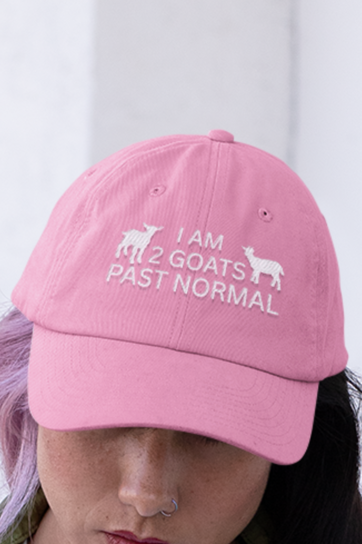 Women's Goat Hat, I Am 2 Goats Past Normal, cute goat embroidered sewn baseball cap, gift present clothing clothes for goat owner lover