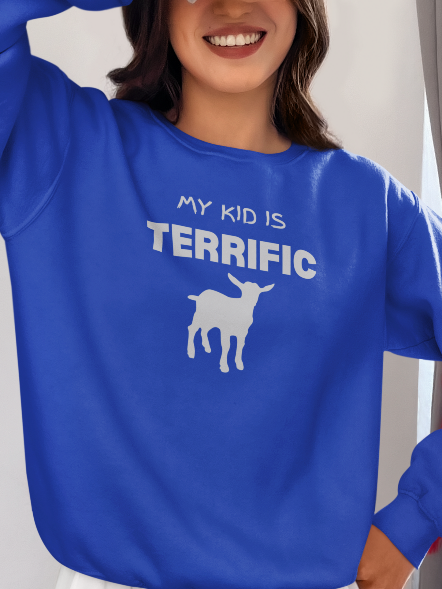 My Kid is Terrific Women's Goat Sweatshirt, Goats Shirts, Cute Goats Sweatshirt, Funny Goat Sweatshirt, Farm Animal Shirt, Goat Lover Shirt, Goat Gift, Goat Women Sweatshirt, Gift for Her
