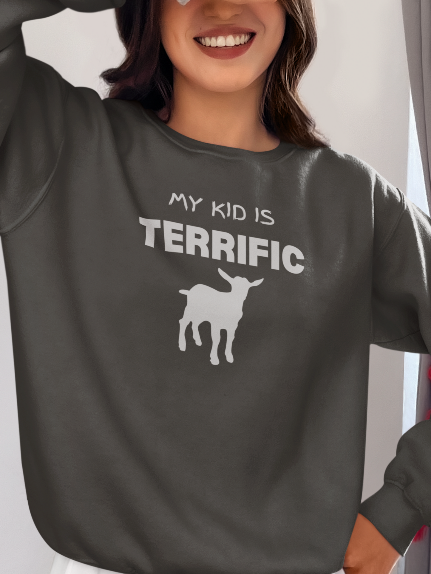 My Kid is Terrific Women's Goat Sweatshirt, Goats Shirts, Cute Goats Sweatshirt, Funny Goat Sweatshirt, Farm Animal Shirt, Goat Lover Shirt, Goat Gift, Goat Women Sweatshirt, Gift for Her