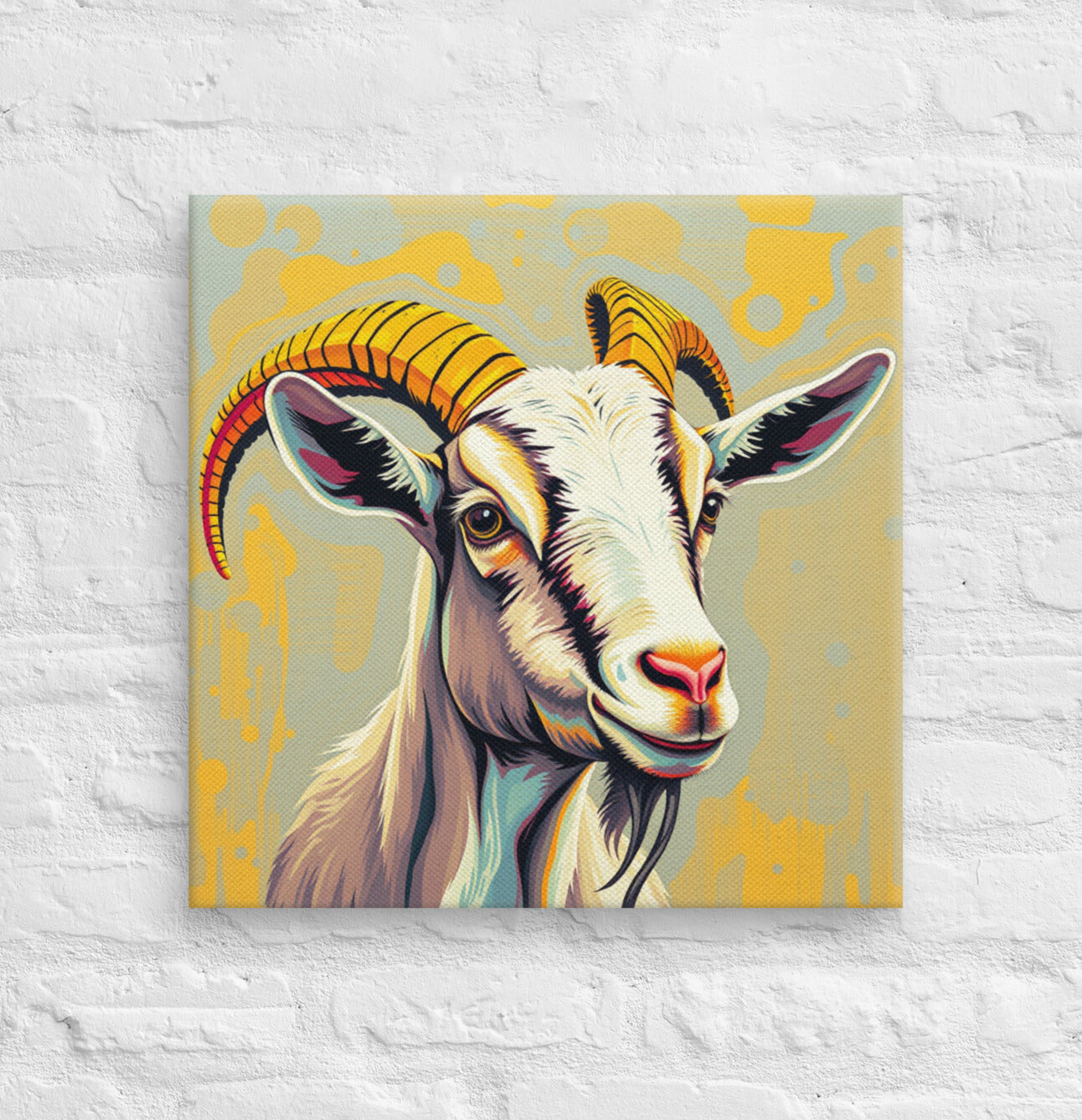 Groovy Goat: Psychedelic Pop Art Canvas Wall Print 20x20